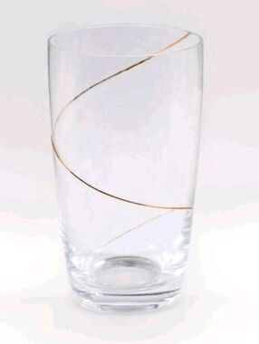 2 pc Strata by Colony Gold Swirl Hand Blown Flat Tumblers Ice Tea Vintage